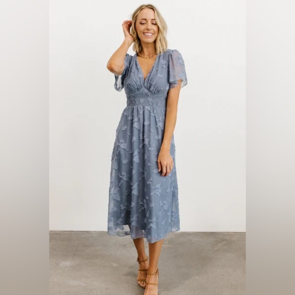 Baltic Born June Smocked Midi Dress Blue Floral Women’s Size Large
